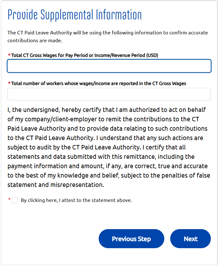 Screenshot of Provide supplemental information online form